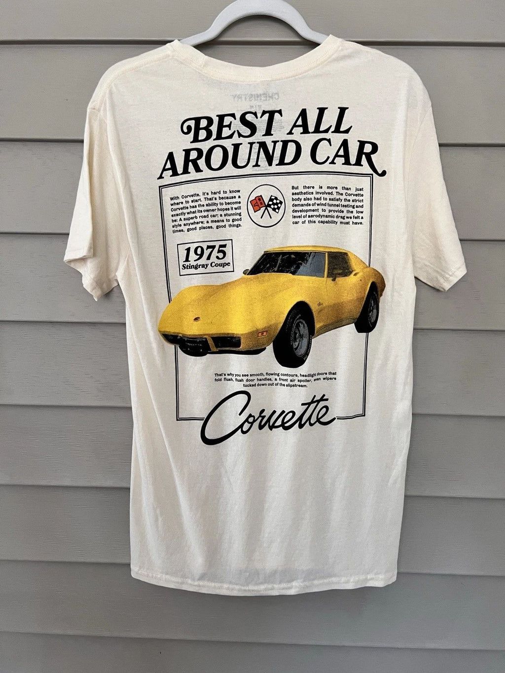 Corvette Shirt Mens Medium Beige Crew Neck Short Sleeve Graphic Stretch Pullover Unisex T-shirt, Sweatshirt, Hoodie, Long Sleeve Tee - T-Shirt, Sweatshirt, Hoodie
