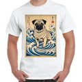 Retro Japanese Pug Dog Surf Ocean Wave  Cute Ukiyo-e Inspired T-Shirt Tee Gift Unisex T-shirt, Sweatshirt, Hoodie, Long Sleeve Tee - T-Shirt, Sweatshirt, Hoodie