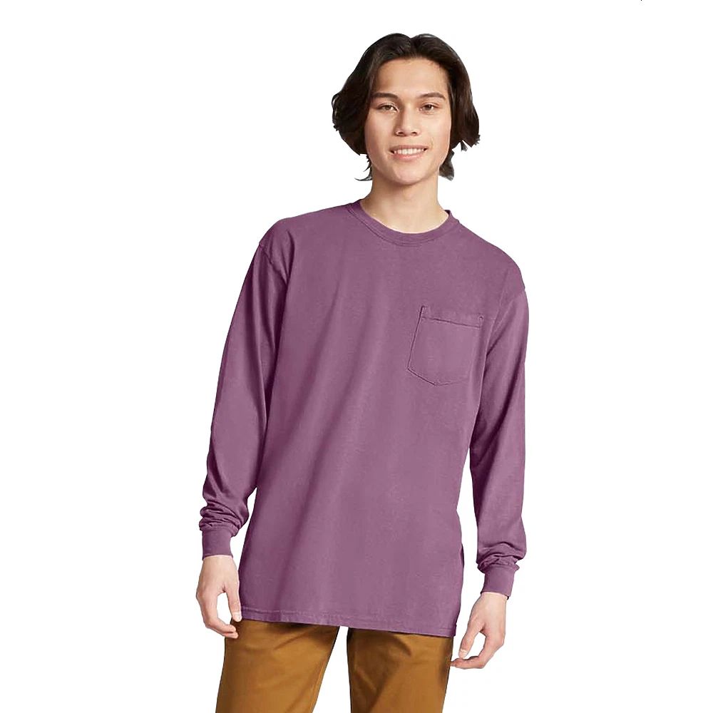ComfortWash Hanes Unisex Garment-Dyed Long-Sleeve T-Shirt Pocket BERRY size 3XL Unisex T-shirt, Sweatshirt, Hoodie, Long Sleeve Tee - T-Shirt, Sweatshirt, Hoodie