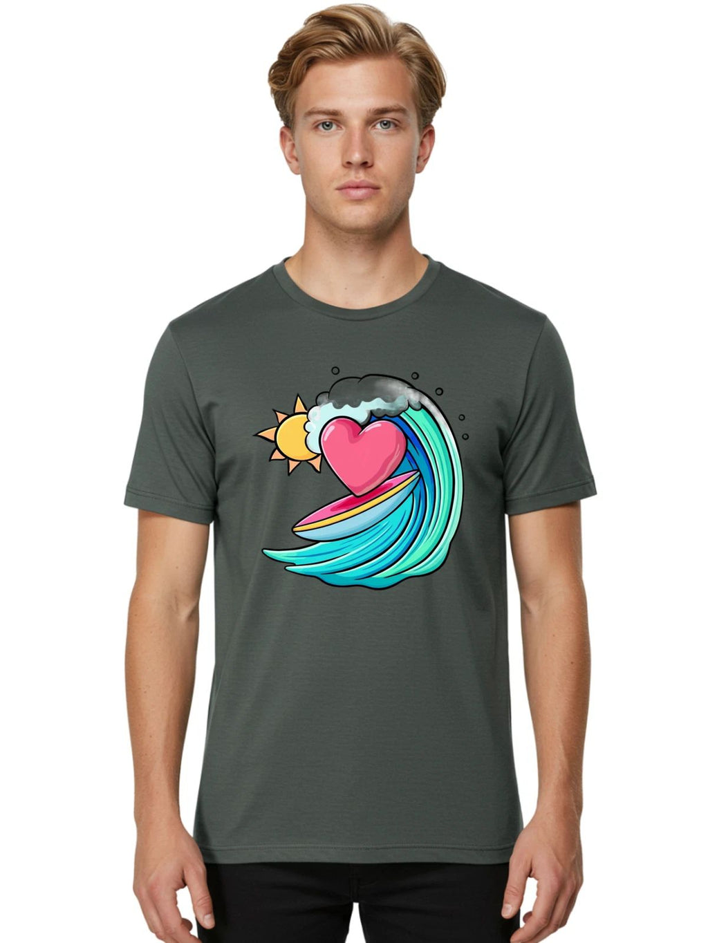Surfing-Heart Mens Graphic Tee, 100% Cotton, Casual Summer Wear Unisex T-shirt, Sweatshirt, Hoodie, Long Sleeve Tee - T-Shirt, Sweatshirt, Hoodie