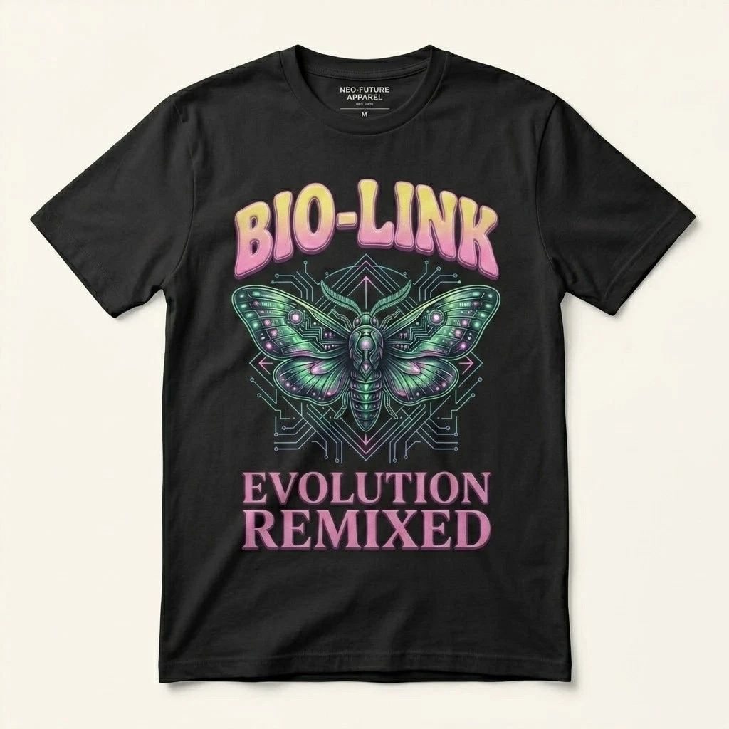 Bio-Link Evolution Remixed T-Shirt Cyberpunk Moth Techwear Futuristic Sci-Fi Tee Unisex T-shirt, Sweatshirt, Hoodie, Long Sleeve Tee - T-Shirt, Sweatshirt, Hoodie