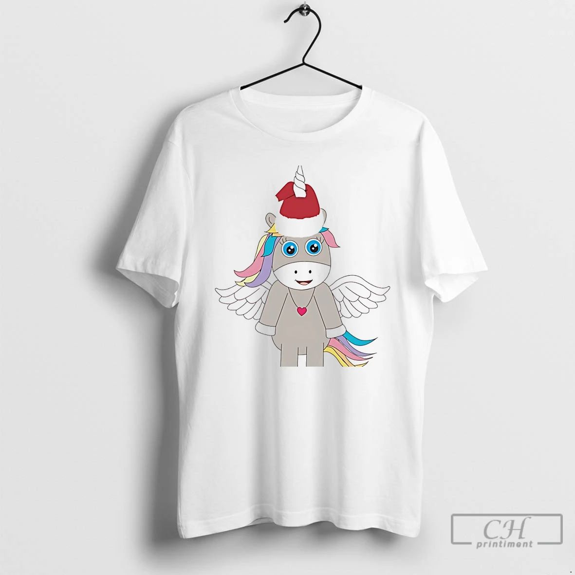 Classic Winged Unicorn Santa Hat Pink Heart Holiday Christmas White T Shirts Unisex T-shirt, Sweatshirt, Hoodie, Long Sleeve Tee - T-Shirt, Sweatshirt, Hoodie