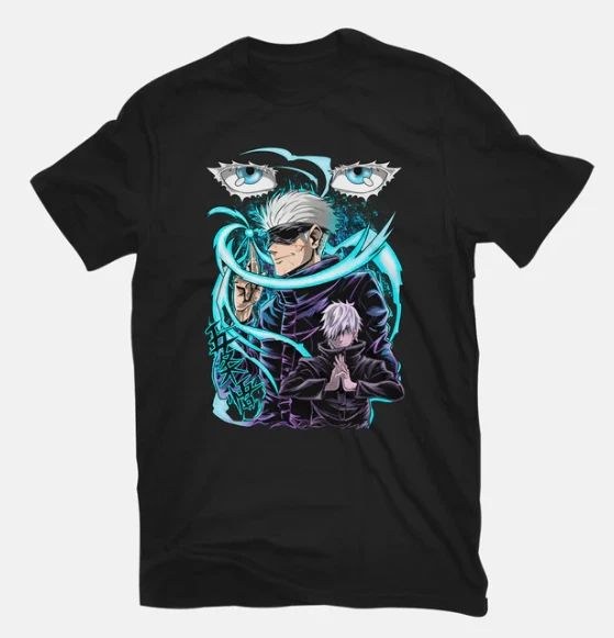 Unisex Jujutsu Kaisen Satoru Gojo Black T-Shirt from TeeFury size M/L Unisex T-shirt, Sweatshirt, Hoodie, Long Sleeve Tee - T-Shirt, Sweatshirt, Hoodie
