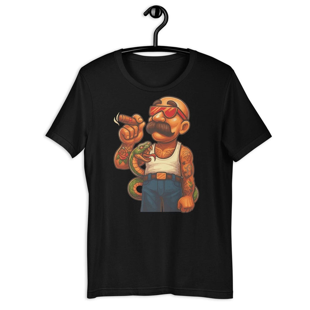 Chicano Cartoon Gangster T-Shirt Snake Tattoo Cigar Street Style Tee Unisex T-shirt, Sweatshirt, Hoodie, Long Sleeve Tee - T-Shirt, Sweatshirt, Hoodie