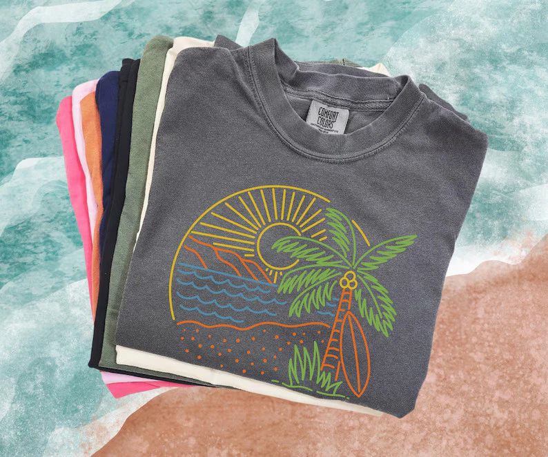 Beach Surf Comfort Tee Palm Trees Ocean Waves Relaxed Fit Unisex T-shirt, Sweatshirt, Hoodie, Long Sleeve Tee - T-Shirt, Sweatshirt, Hoodie