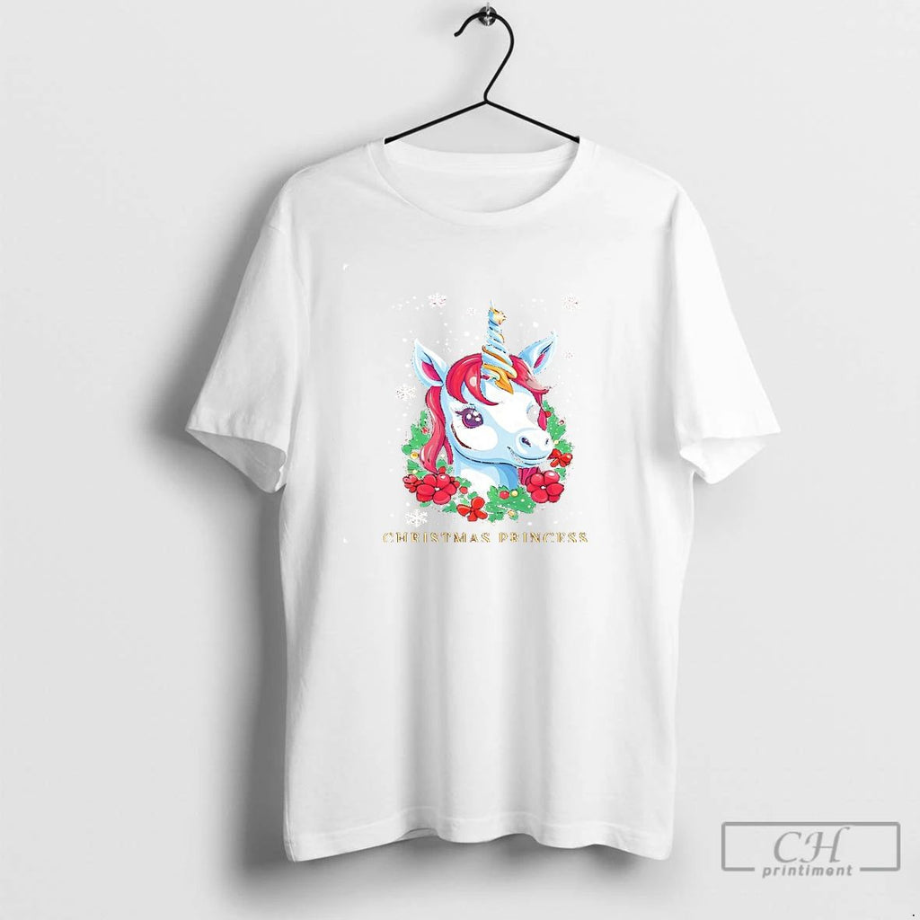 Classic Princess Unicorn Holiday Wreath Christmas T Shirts Unisex T-shirt, Sweatshirt, Hoodie, Long Sleeve Tee - T-Shirt, Sweatshirt, Hoodie