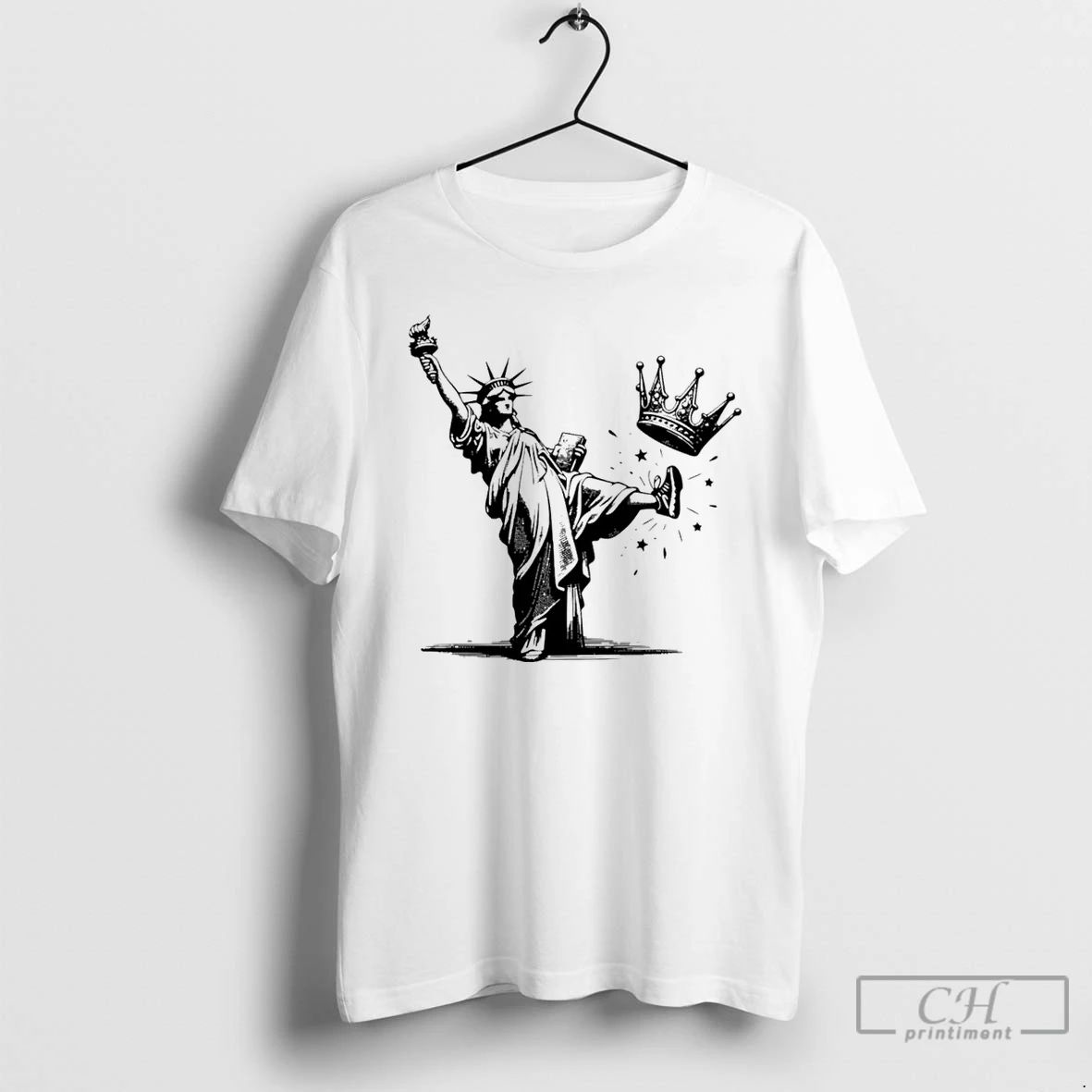 Classic Statue Of Liberty Kicking Off A Crown No King T Shirts Unisex T-shirt, Sweatshirt, Hoodie, Long Sleeve Tee - T-Shirt, Sweatshirt, Hoodie