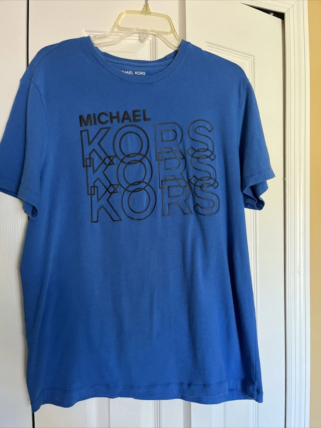 Men's~MICHAEL KORS~Blue~100%Cotton~Silver Tone Logo T-Short Size L~NICE~ Unisex T-shirt, Sweatshirt, Hoodie, Long Sleeve Tee - T-Shirt, Sweatshirt, Hoodie