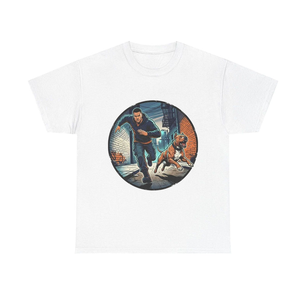 Man & Pitbull Running Urban Street Art T-Shirt Cool Dog & Owner Graphic Tee Unisex T-shirt, Sweatshirt, Hoodie, Long Sleeve Tee - T-Shirt, Sweatshirt, Hoodie