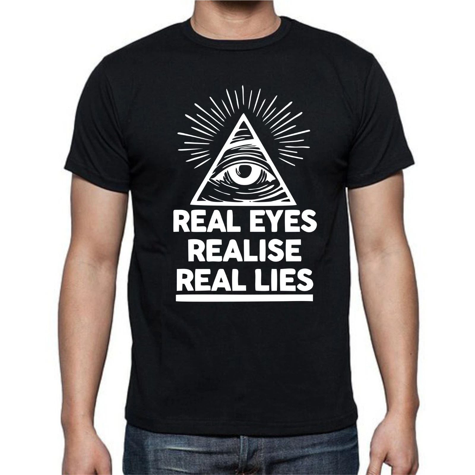 Real Eyes Realise Real Lies Illuminati Triangle T shirt tee Unisex T-shirt, Sweatshirt, Hoodie, Long Sleeve Tee - T-Shirt, Sweatshirt, Hoodie