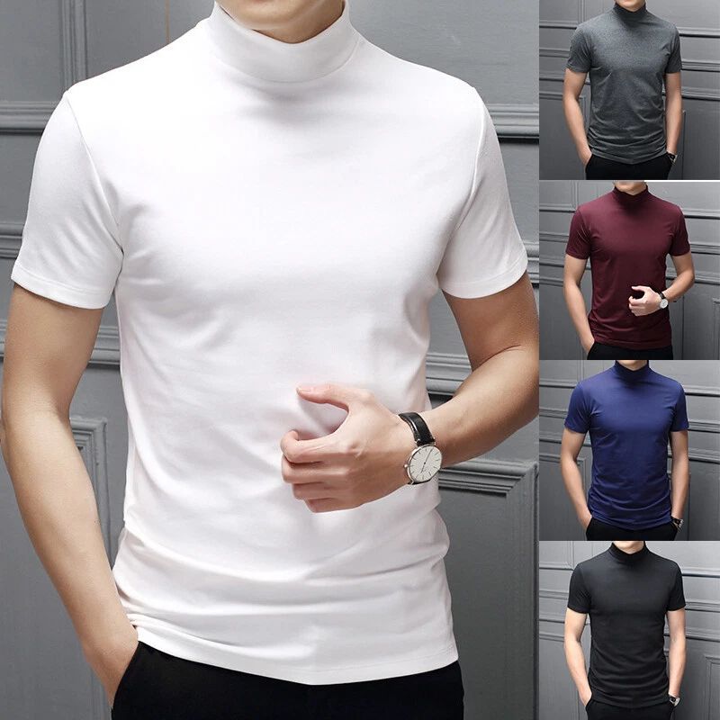 Men Short Sleeve Tee Pullver Tops Half High Collar T-Shirt Slim Trendy Elegant Unisex T-shirt, Sweatshirt, Hoodie, Long Sleeve Tee - T-Shirt, Sweatshirt, Hoodie