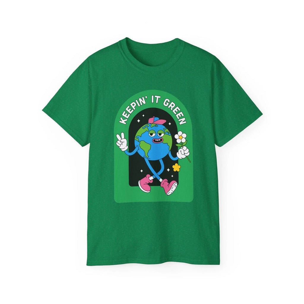 Keepin' It Green Earth Character Tee | Sustainable Planet Graphic Shirt Unisex T-shirt, Sweatshirt, Hoodie, Long Sleeve Tee - T-Shirt, Sweatshirt, Hoodie