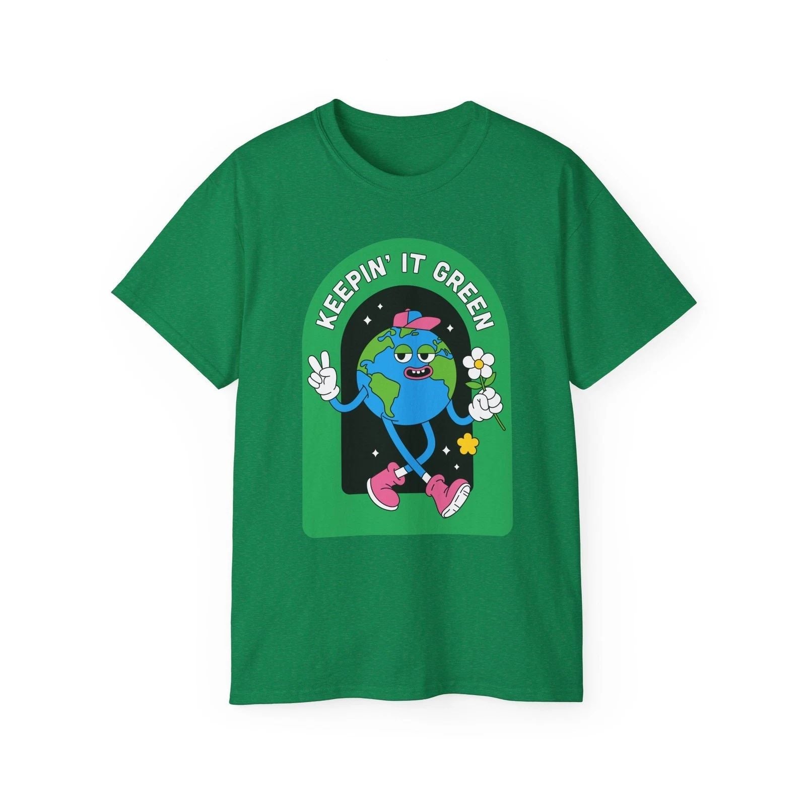 Keepin' It Green Earth Character Tee | Sustainable Planet Graphic Shirt Unisex T-shirt, Sweatshirt, Hoodie, Long Sleeve Tee - T-Shirt, Sweatshirt, Hoodie
