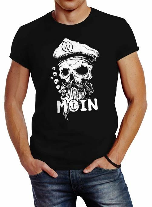 Herren T-Shirt Moin Kapitn Totenkopf Anker Bart Hamburg Fashion Streetstyle Unisex T-shirt, Sweatshirt, Hoodie, Long Sleeve Tee - T-Shirt, Sweatshirt, Hoodie