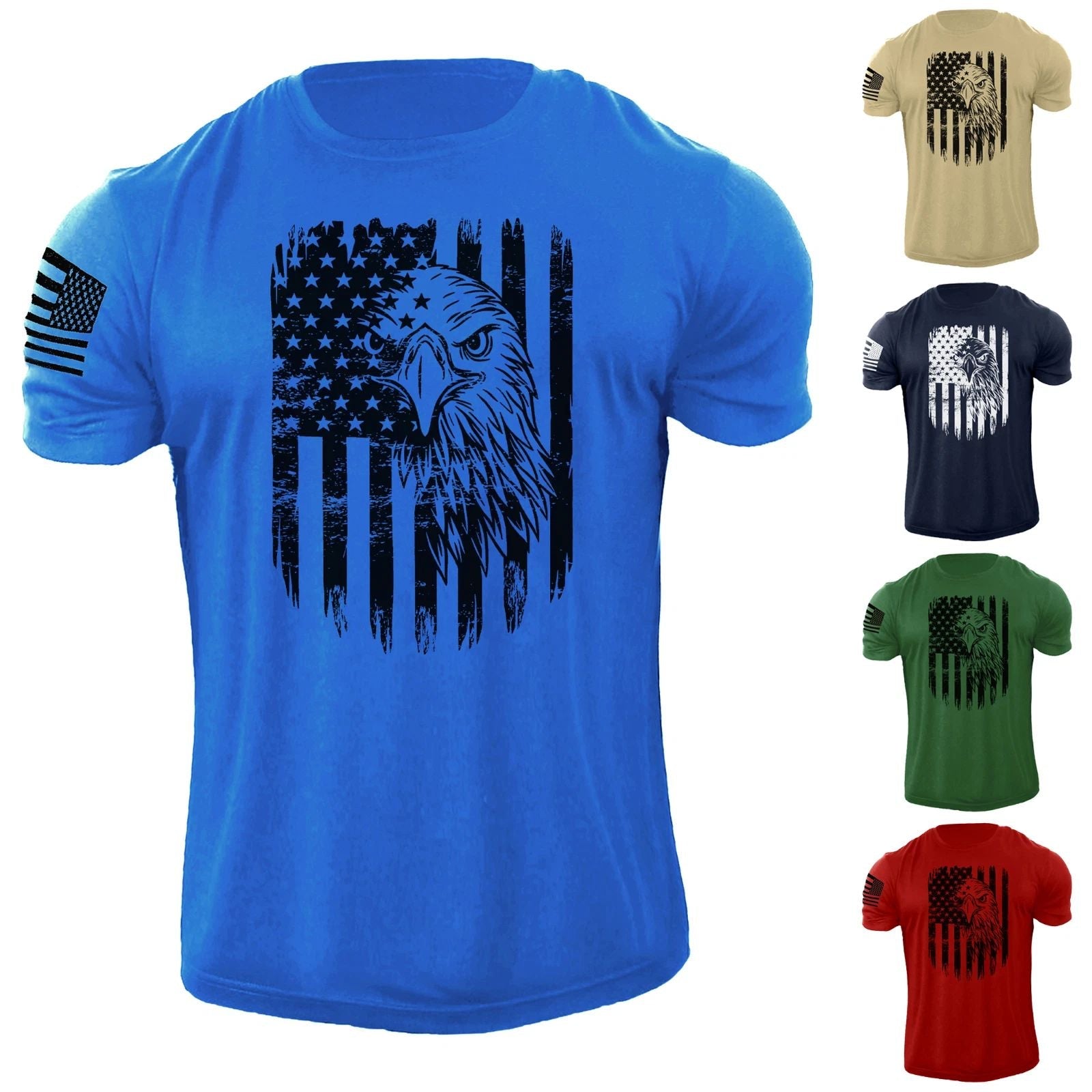 Men's Eagle USA Flag T Shirt American Patriotic 100% Cotton Unisex T-shirt, Sweatshirt, Hoodie, Long Sleeve Tee - T-Shirt, Sweatshirt, Hoodie