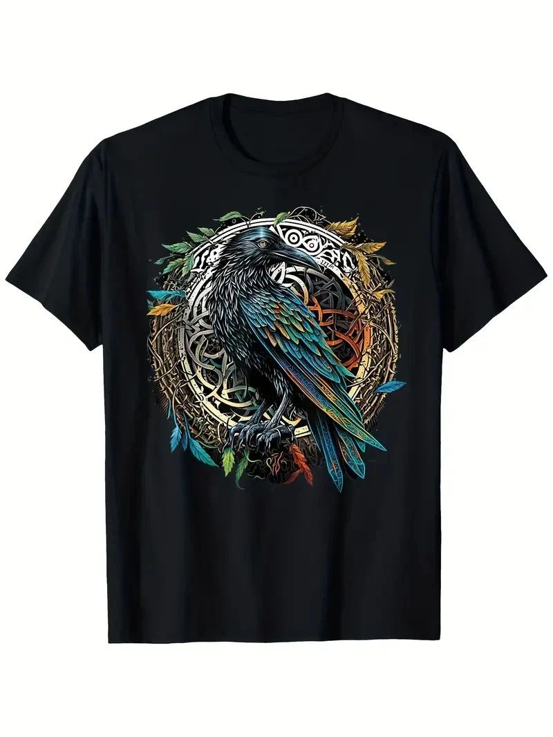 Men's Viking Raven Graphic T-Shirt - Odin's Midgard Thor Walhalla Design, Black Unisex T-shirt, Sweatshirt, Hoodie, Long Sleeve Tee - T-Shirt, Sweatshirt, Hoodie
