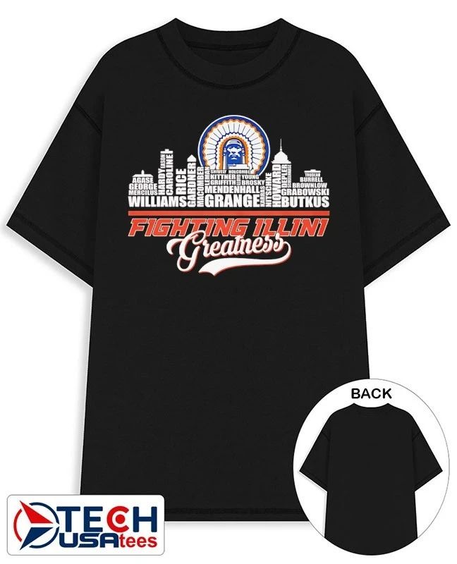 Illinois Fighting Illini Greatness 2026 players name skyline shirt Unisex T-shirt, Sweatshirt, Hoodie, Long Sleeve Tee - T-Shirt, Sweatshirt, Hoodie