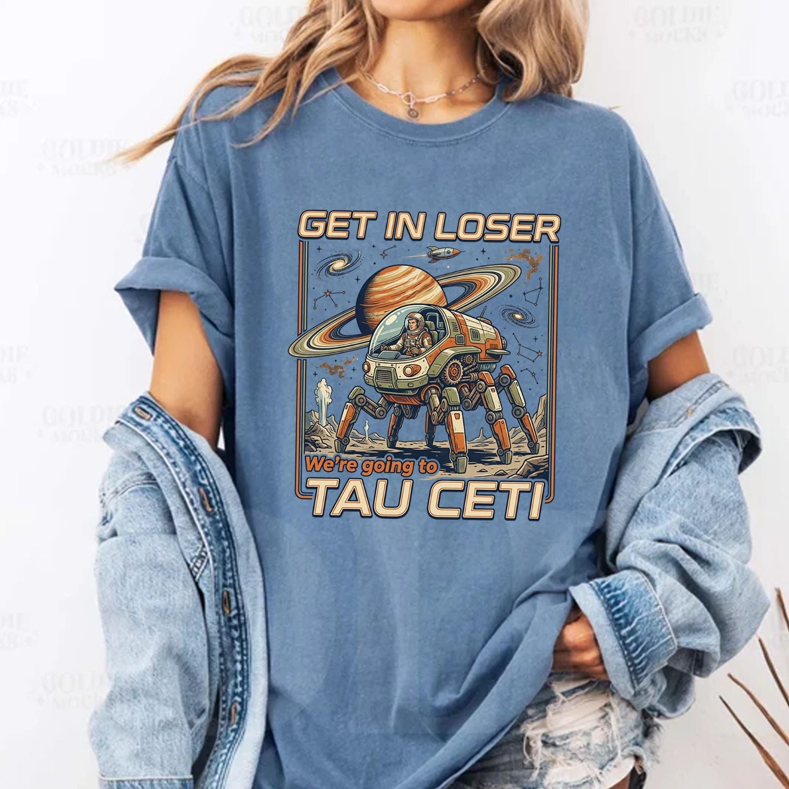 Get In Loser We're Going To Tau Ceti Shirt Funny Sci-Fi Space Retro Graphic Tee Unisex T-shirt, Sweatshirt, Hoodie, Long Sleeve Tee - T-Shirt, Sweatshirt, Hoodie