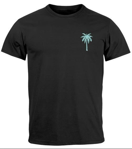 Men's Palm Tree Print T-Shirt - Summer Shirt with Chest Logo - Short Sleeve Crew Neck Unisex T-shirt, Sweatshirt, Hoodie, Long Sleeve Tee - T-Shirt, Sweatshirt, Hoodie