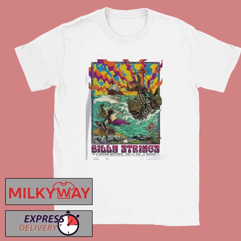 Billy Strings St. Augustine Florida 2026 All Date Gig Poster At The St. Augustine Amphitheatre From April 2 To 4 2026 The Man Riding The Puffers Art T-Shirt - T-Shirt, Sweatshirt, Hoodie