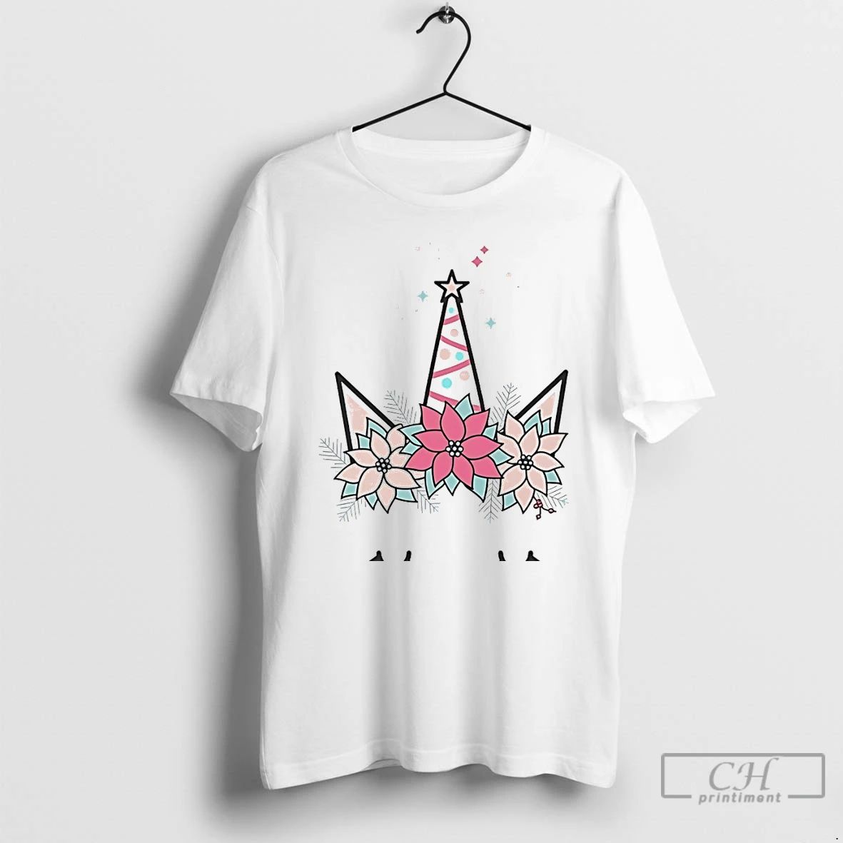 Classic Minimalist Unicorn Floral Christmas Horn White T Shirts Unisex T-shirt, Sweatshirt, Hoodie, Long Sleeve Tee - T-Shirt, Sweatshirt, Hoodie