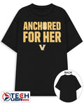 Vanderbilt Commodores Anchored for her shirt Unisex T-shirt, Sweatshirt, Hoodie, Long Sleeve Tee - T-Shirt, Sweatshirt, Hoodie