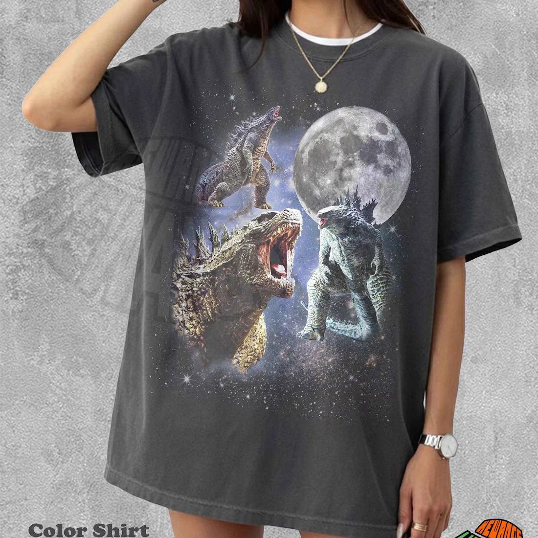 Godzilla Moon Shirt, Vintage Godzilla Tshirt, Retro Kaiju Graphic Tee, Unisex T-shirt, Sweatshirt, Hoodie, Long Sleeve Tee - T-Shirt, Sweatshirt, Hoodie