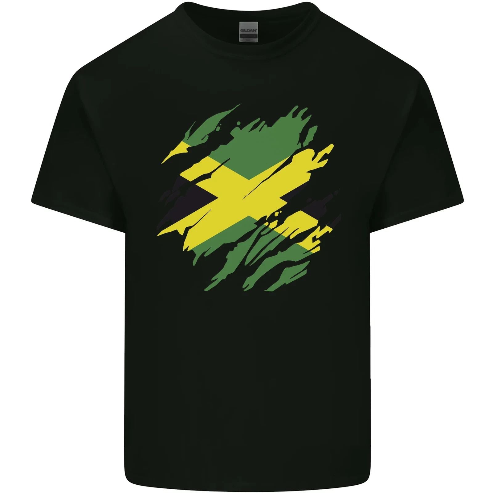 Torn Jamaican Flag Jamaica Day Football Mens Cotton T-Shirt Tee Top Unisex T-shirt, Sweatshirt, Hoodie, Long Sleeve Tee - T-Shirt, Sweatshirt, Hoodie