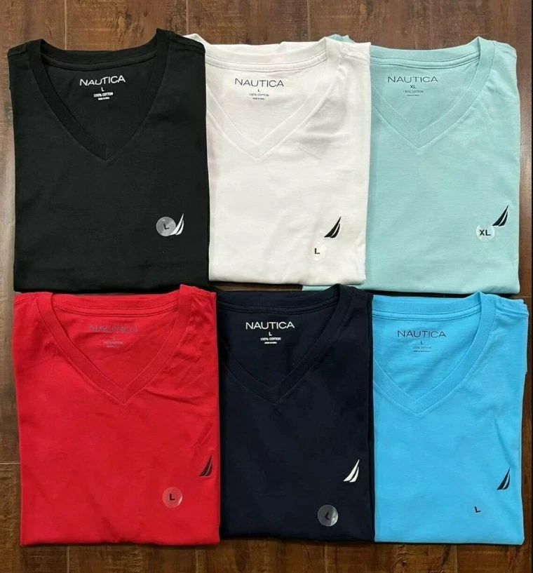 NWT Nautica Men's V Neck Tee Short Sleeve Solid Vee Neck T-Shirt S M L XL XXL 3X Unisex T-shirt, Sweatshirt, Hoodie, Long Sleeve Tee - T-Shirt, Sweatshirt, Hoodie