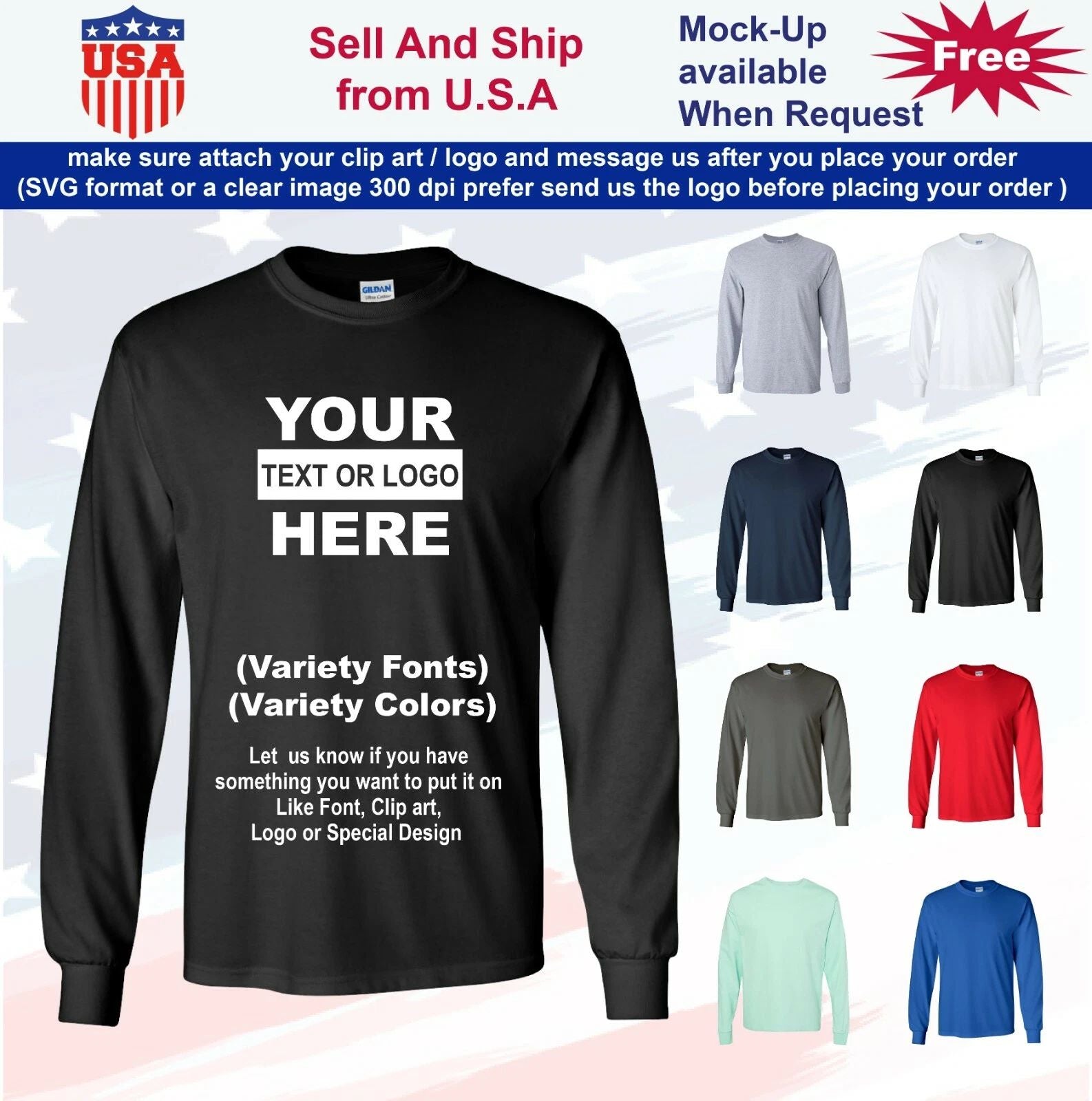 Personalized Customs Long Sleeve T-Shirt Text / Logo Unisex T-shirt, Sweatshirt, Hoodie, Long Sleeve Tee - T-Shirt, Sweatshirt, Hoodie