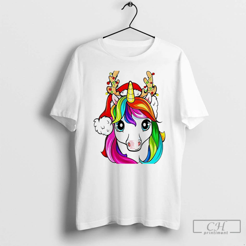 Classic Rainbow Reindeer Unicorn Christmas Lights White T Shirts Unisex T-shirt, Sweatshirt, Hoodie, Long Sleeve Tee - T-Shirt, Sweatshirt, Hoodie