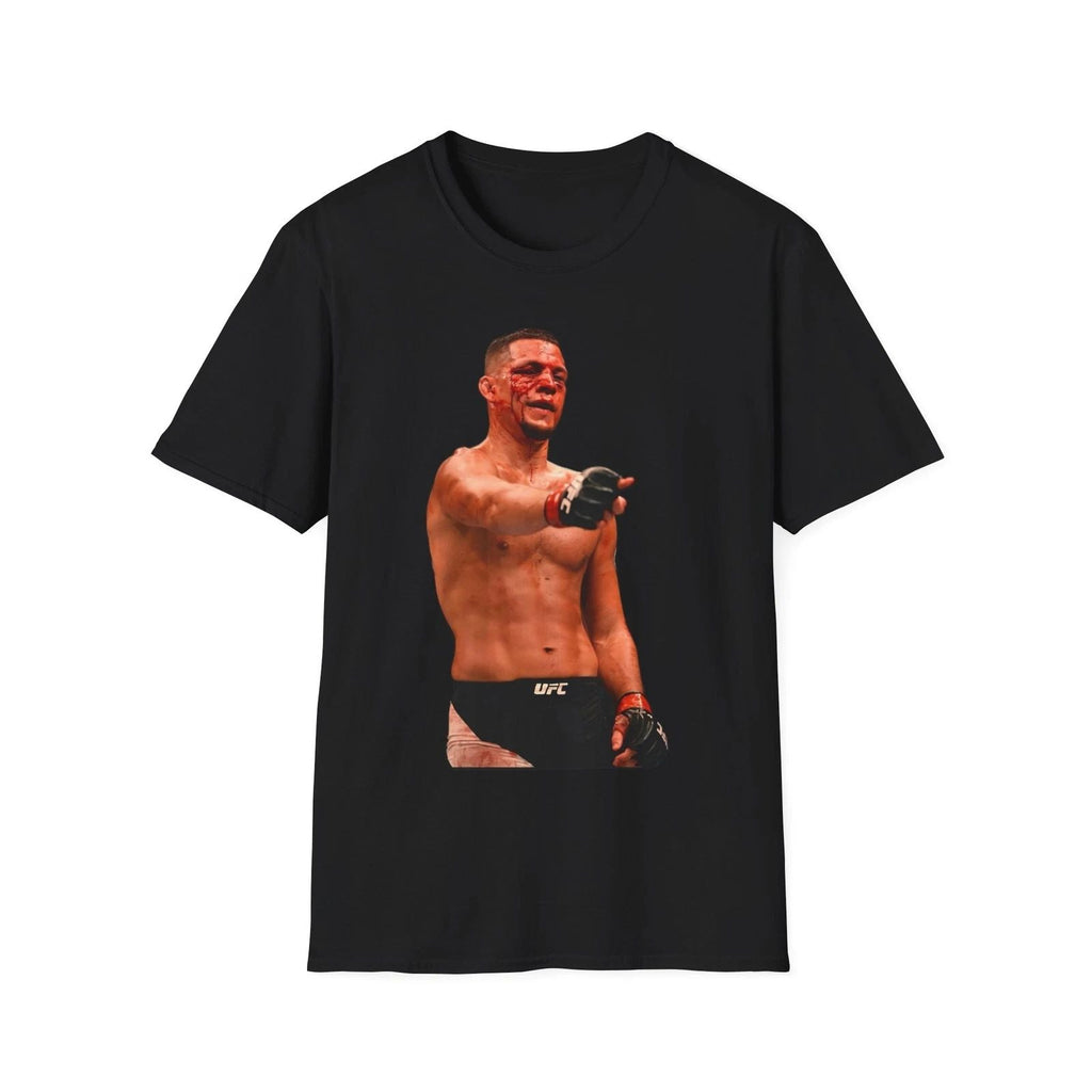 Nate Diaz UFC bloody and laughing as hes pointing T-Shirt Unisex T-shirt, Sweatshirt, Hoodie, Long Sleeve Tee - T-Shirt, Sweatshirt, Hoodie