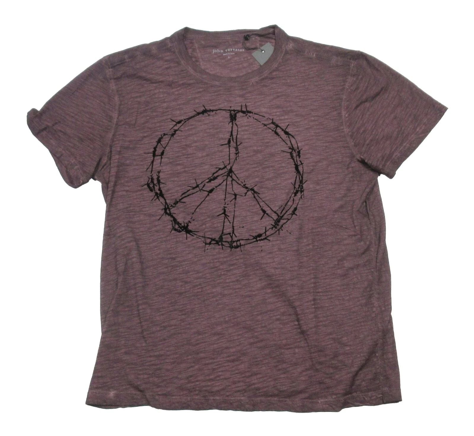 John Varvatos Men's Plum Red Barbwires Peace Graphic Crew-Neck T-Shirt Unisex T-shirt, Sweatshirt, Hoodie, Long Sleeve Tee - T-Shirt, Sweatshirt, Hoodie