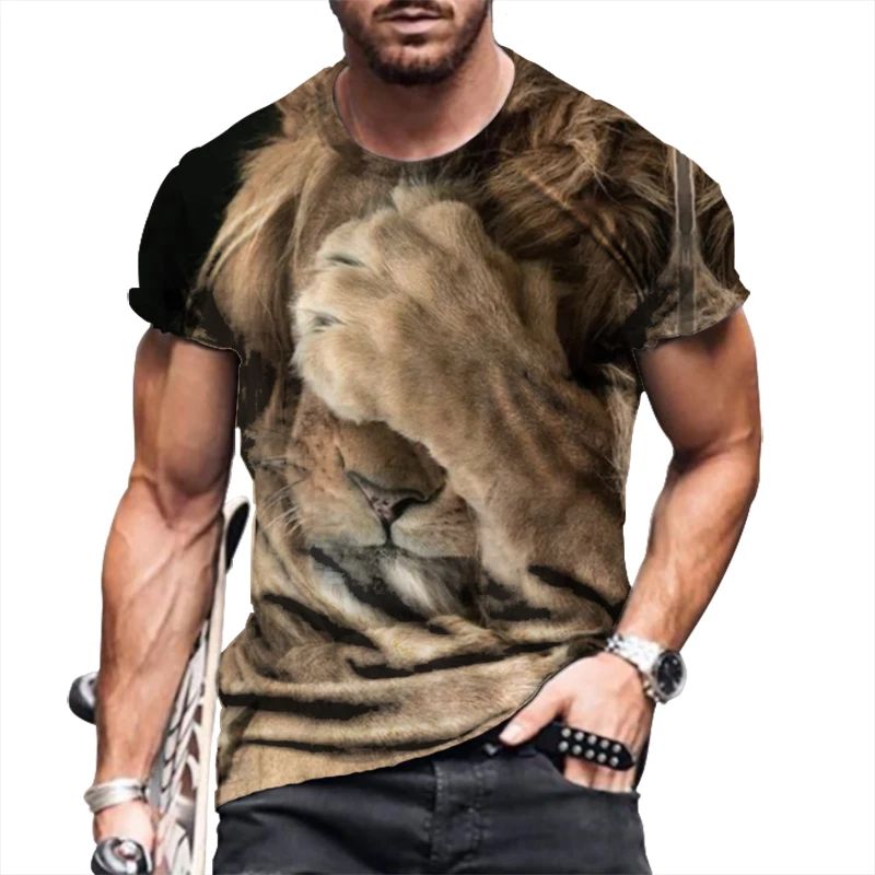 T-Shirt Men Lion Fashion Graphic Short Sleeve Street Wear Fitness Casual T Shirt Unisex T-shirt, Sweatshirt, Hoodie, Long Sleeve Tee - T-Shirt, Sweatshirt, Hoodie