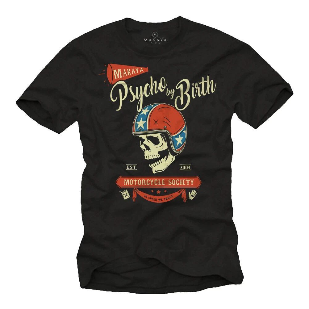 Vintage Rockabilly Mens T-Shirt with Biker Skull - Mens Skull Motorcycle Unisex T-shirt, Sweatshirt, Hoodie, Long Sleeve Tee - T-Shirt, Sweatshirt, Hoodie