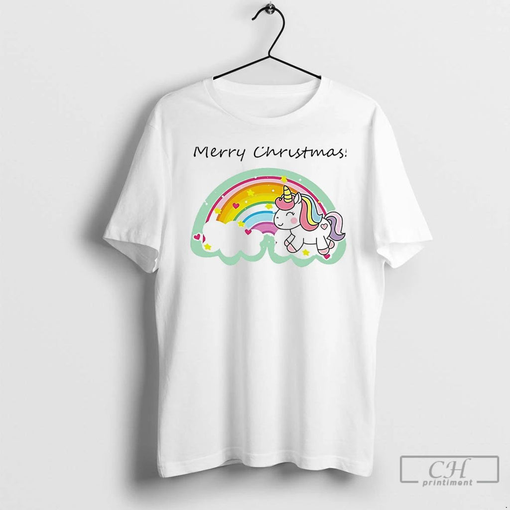 Classic Rainbow Unicorn Merry Christmas Cloud Magic White T Shirts Unisex T-shirt, Sweatshirt, Hoodie, Long Sleeve Tee - T-Shirt, Sweatshirt, Hoodie