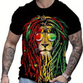 Men's Fashionable Lion Pattern Shirt, Casual Breathable Round Neck Short Sleeved Unisex T-shirt, Sweatshirt, Hoodie, Long Sleeve Tee - T-Shirt, Sweatshirt, Hoodie