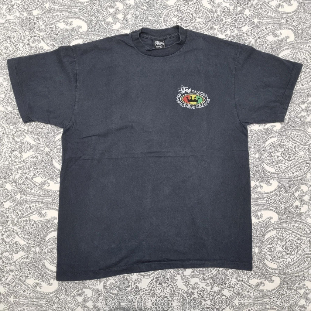 Vintage Stussy T Shirt Size XL Irie Vibrations Get Up And Skank Print Unisex T-shirt, Sweatshirt, Hoodie, Long Sleeve Tee - T-Shirt, Sweatshirt, Hoodie