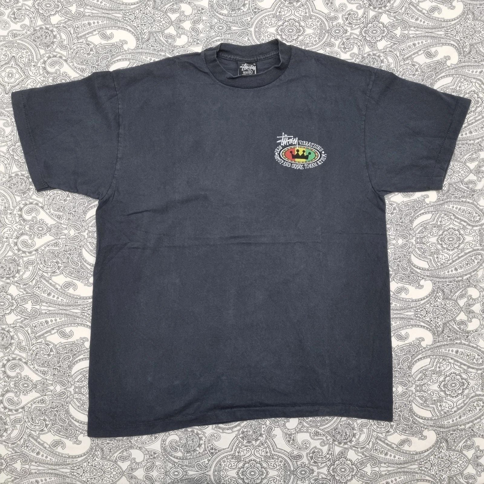 Vintage Stussy T Shirt Size XL Irie Vibrations Get Up And Skank Print Unisex T-shirt, Sweatshirt, Hoodie, Long Sleeve Tee - T-Shirt, Sweatshirt, Hoodie