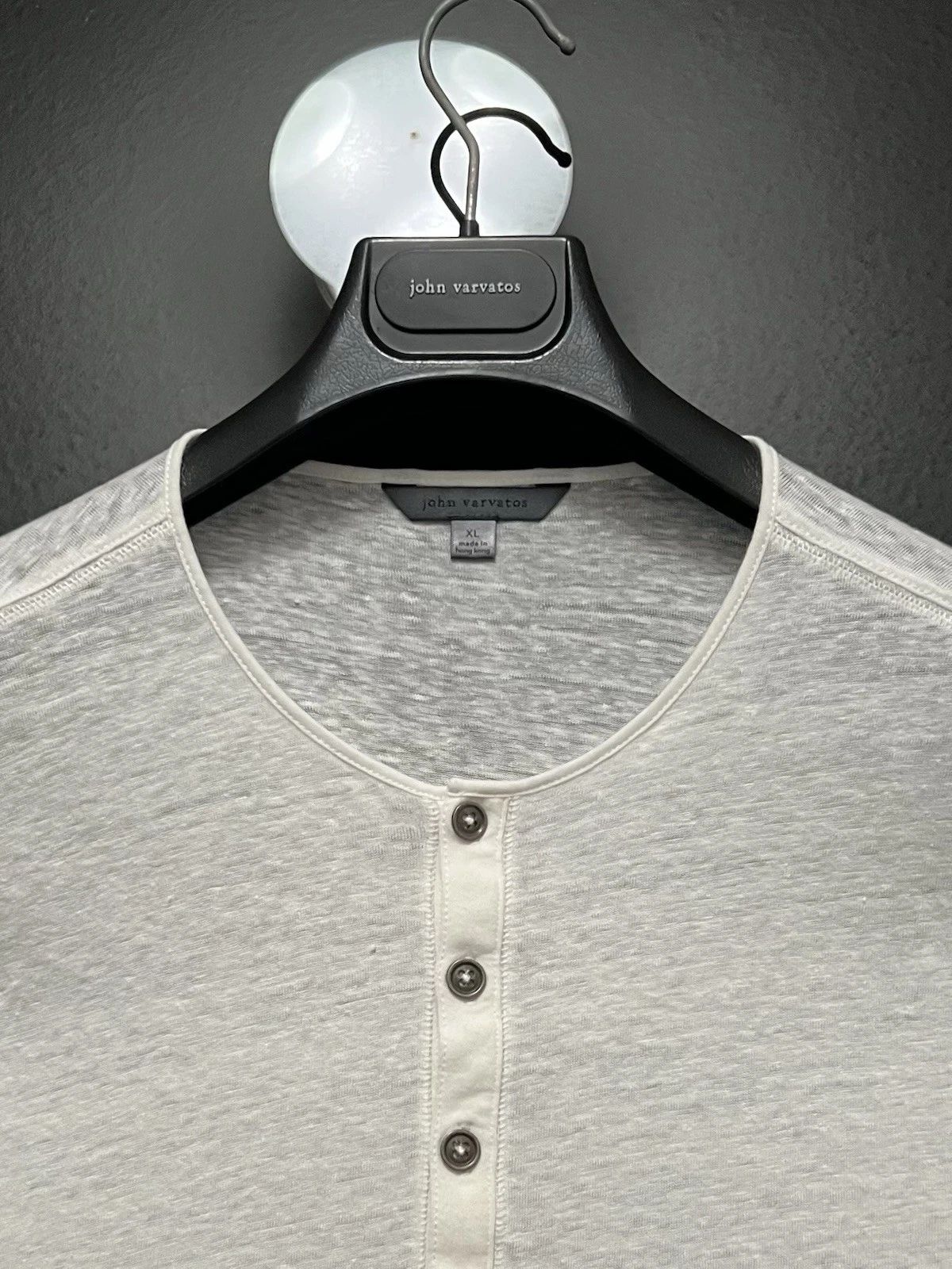 John Varvatos Collection Luxury Mens Henley - 100% Linen - White - Vintage Unisex T-shirt, Sweatshirt, Hoodie, Long Sleeve Tee - T-Shirt, Sweatshirt, Hoodie