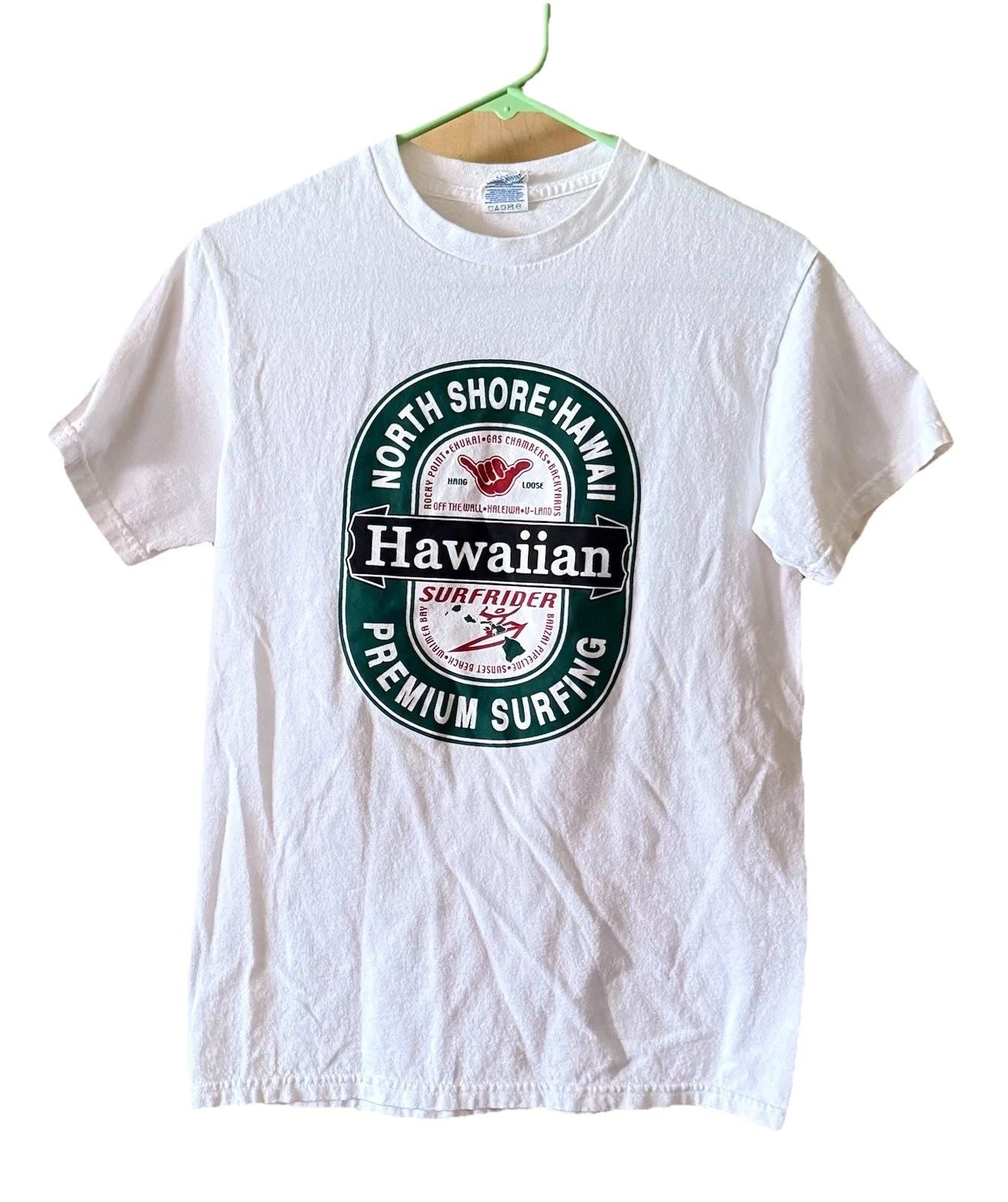 Hawaiian Style North Shore Shaka Surfing Surfboard Small White Cotton Tee Unisex T-shirt, Sweatshirt, Hoodie, Long Sleeve Tee - T-Shirt, Sweatshirt, Hoodie
