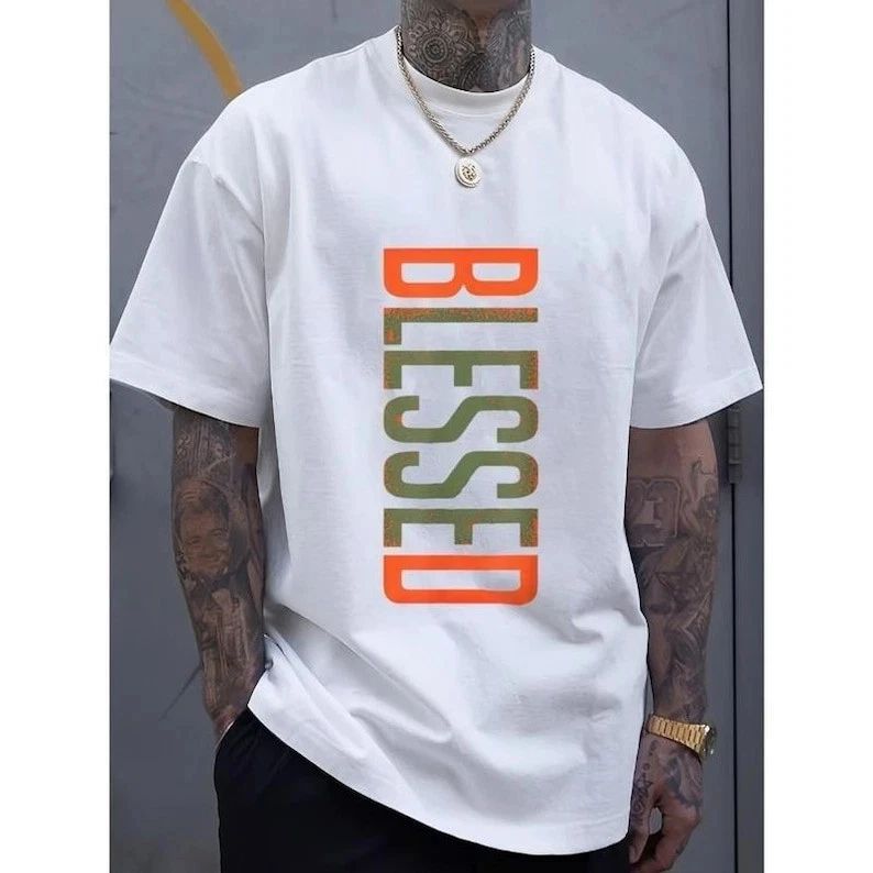 Blessed Shirt Vertical Text Graphic Tee Men Streetwear Casual T-Shirt Unisex T-shirt, Sweatshirt, Hoodie, Long Sleeve Tee - T-Shirt, Sweatshirt, Hoodie