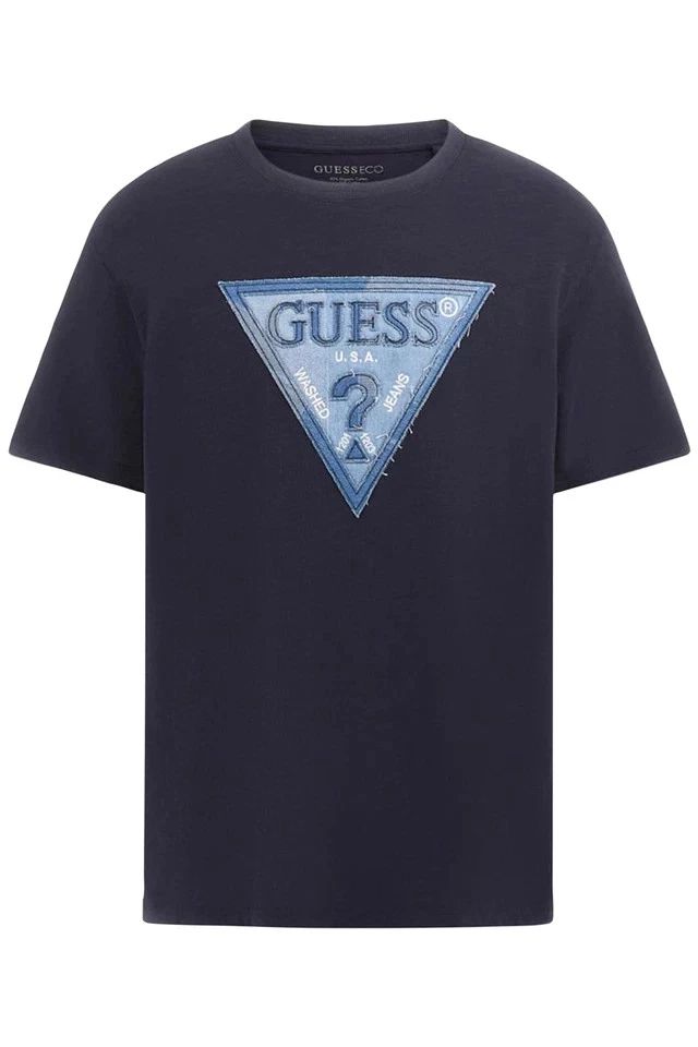 GUESS Navy Blue Triangle Patch T-Shirt Organic Cotton Lightweight Regular Fit S Unisex T-shirt, Sweatshirt, Hoodie, Long Sleeve Tee - T-Shirt, Sweatshirt, Hoodie