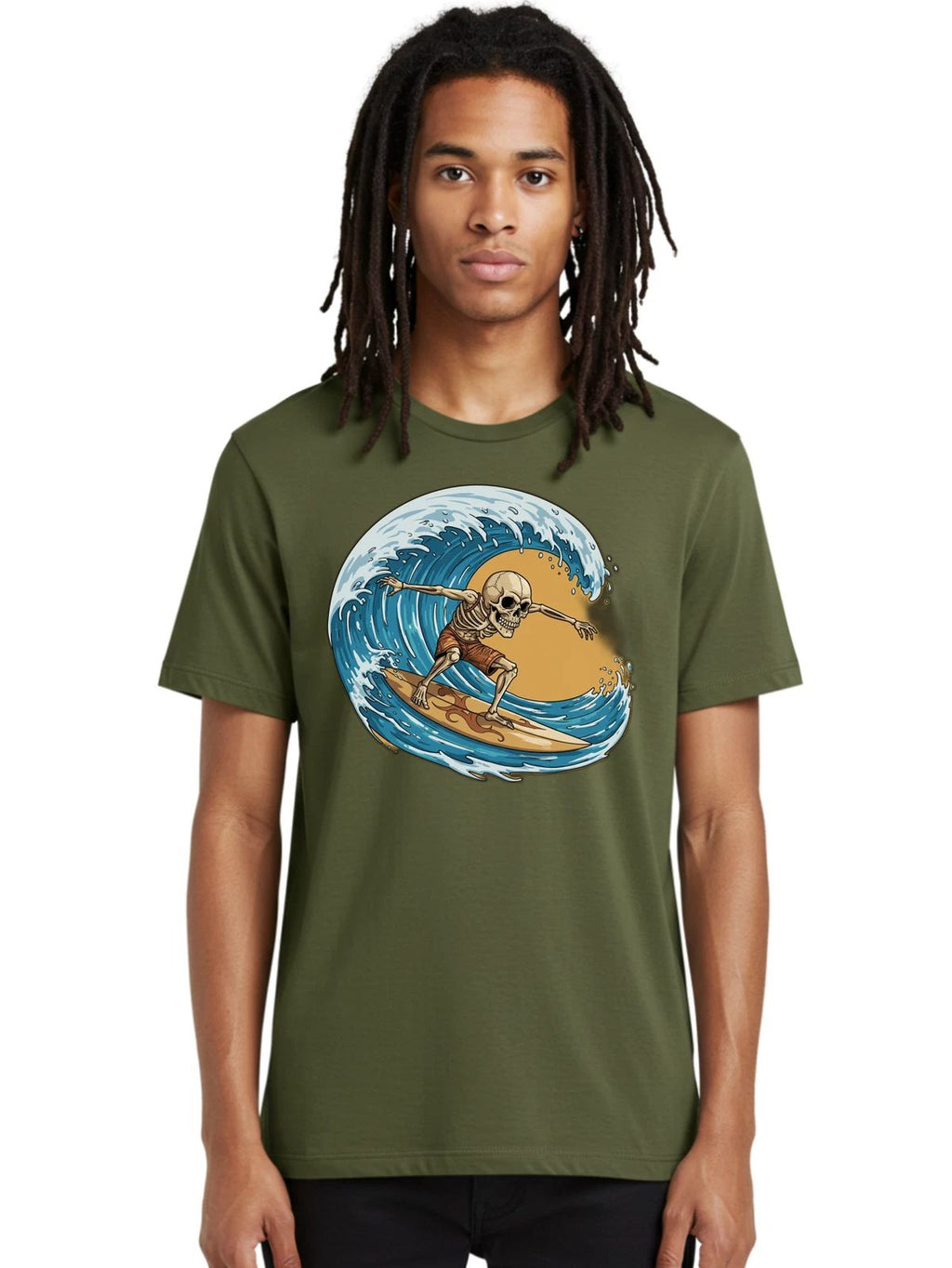 Skeleton-Surfer-1 Mens Graphic Tee, 100% Cotton, Casual Summer Wear Unisex T-shirt, Sweatshirt, Hoodie, Long Sleeve Tee - T-Shirt, Sweatshirt, Hoodie