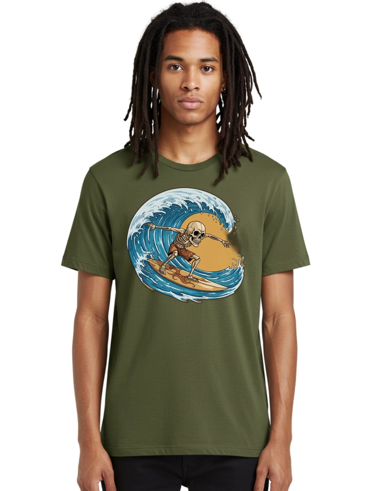 Skeleton-Surfer-1 Mens Graphic Tee, 100% Cotton, Casual Summer Wear Unisex T-shirt, Sweatshirt, Hoodie, Long Sleeve Tee - T-Shirt, Sweatshirt, Hoodie