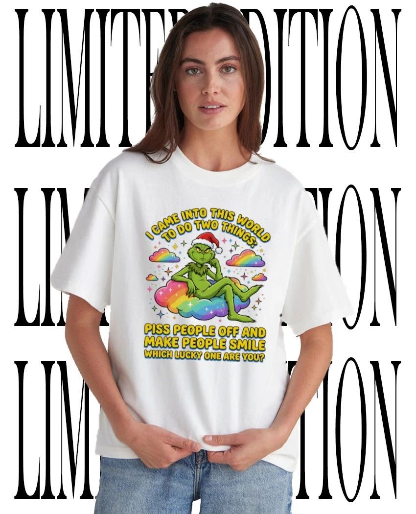 Grinch Sitting on Rainbow Cloud I Came into This World to Do Two Things Piss People Off and Make Smile Which Lucky One Are You shirt - T-Shirt, Sweatshirt, Hoodie
