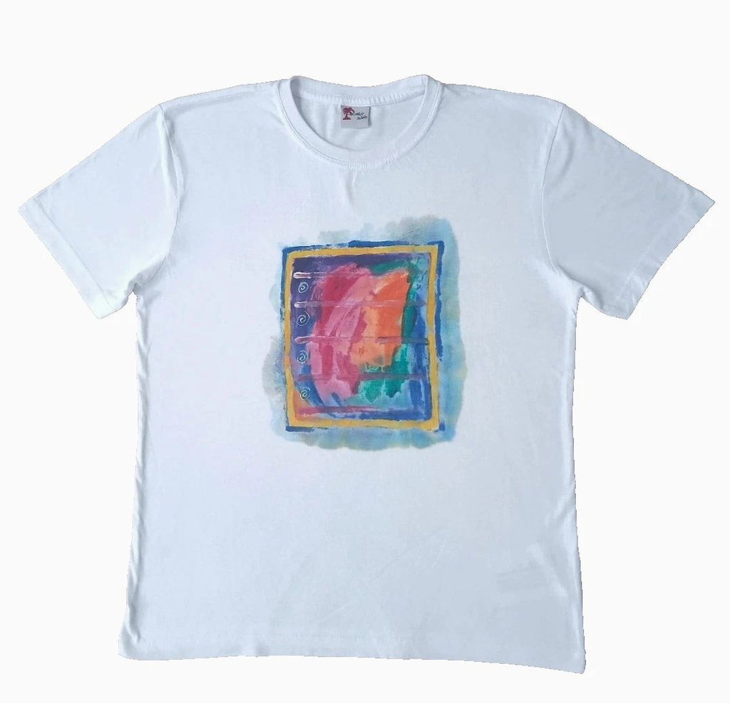 Graphic Tee/handpainted / White/cotton/Short Sleeved/Unisex/Tshirt/Size L Unisex T-shirt, Sweatshirt, Hoodie, Long Sleeve Tee - T-Shirt, Sweatshirt, Hoodie
