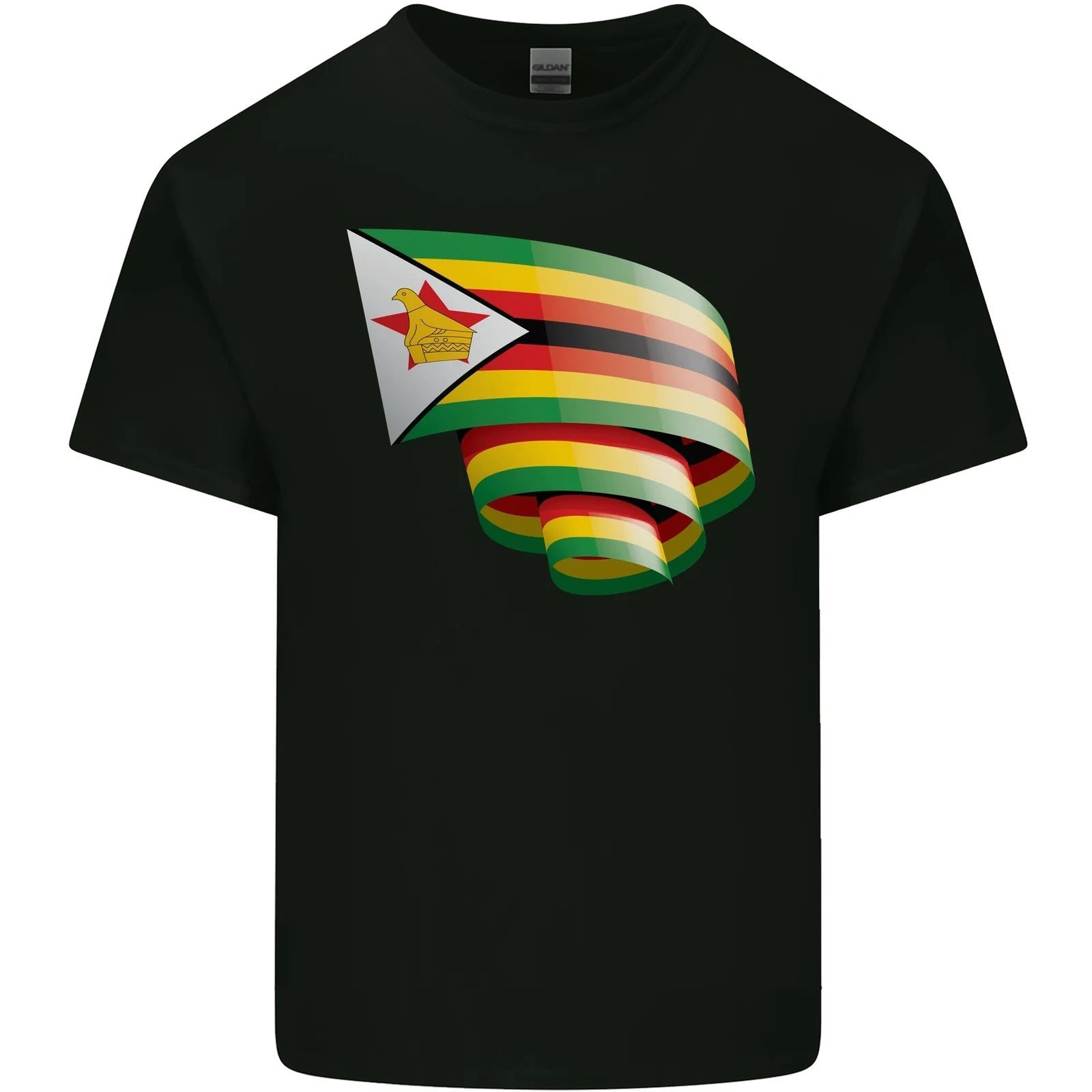 Curled Zimbabwe Flag Zimbabwean Day Football Mens Cotton T-Shirt Tee Top Unisex T-shirt, Sweatshirt, Hoodie, Long Sleeve Tee - T-Shirt, Sweatshirt, Hoodie