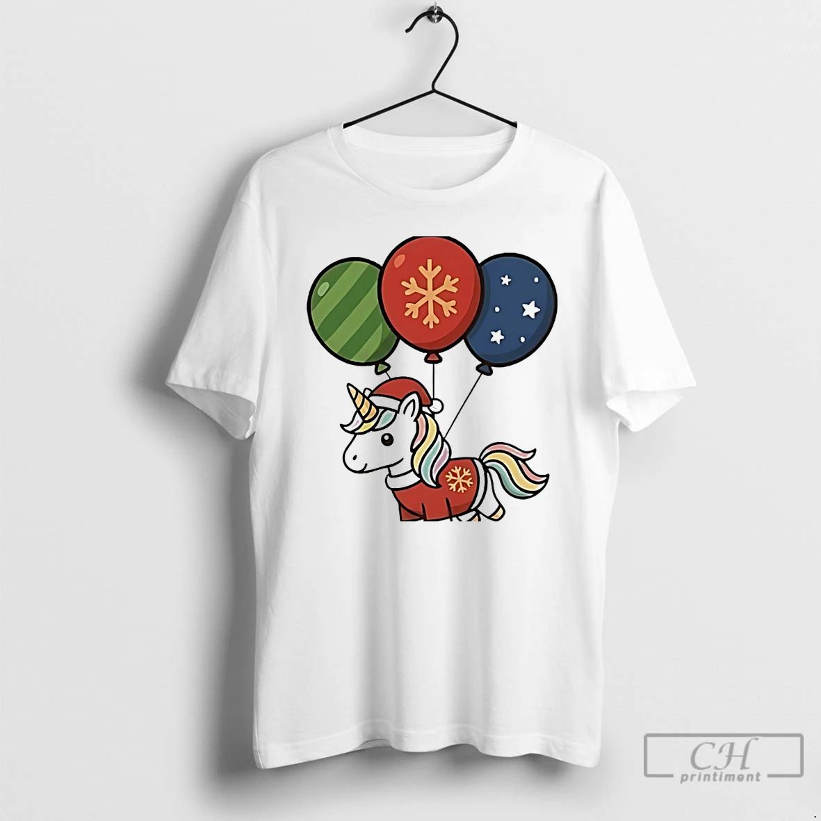Classic Flying Balloon Unicorn Christmas White T Shirts Unisex T-shirt, Sweatshirt, Hoodie, Long Sleeve Tee - T-Shirt, Sweatshirt, Hoodie