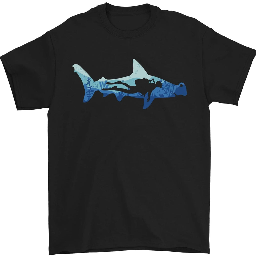 Hammerhead Shark Scuba Diver Diving Mens T-Shirt 100% Cotton Unisex T-shirt, Sweatshirt, Hoodie, Long Sleeve Tee - T-Shirt, Sweatshirt, Hoodie
